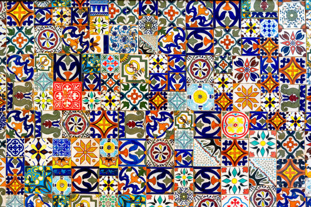 carrelage marocain abstrait, motif talevara, sol en céramique bohème style boho - thai culture thailand painted image craft product photos et images de collection