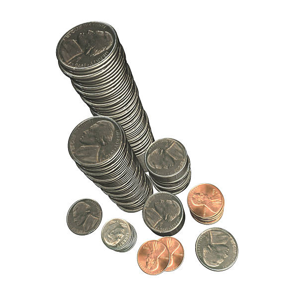 mudança de - coin stacking nickel penny - fotografias e filmes do acervo