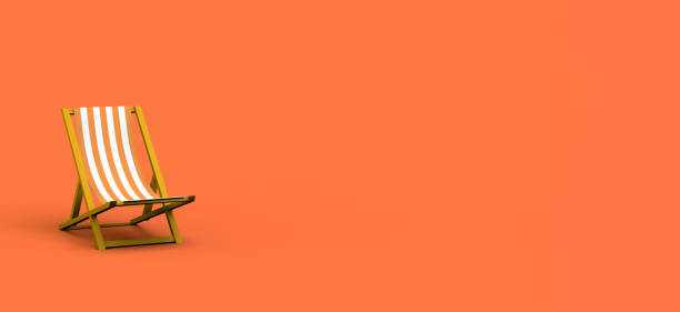 istock Folding beach chair on pastel orange background. Summer and vacation concept. 3D illustration. 1395362371