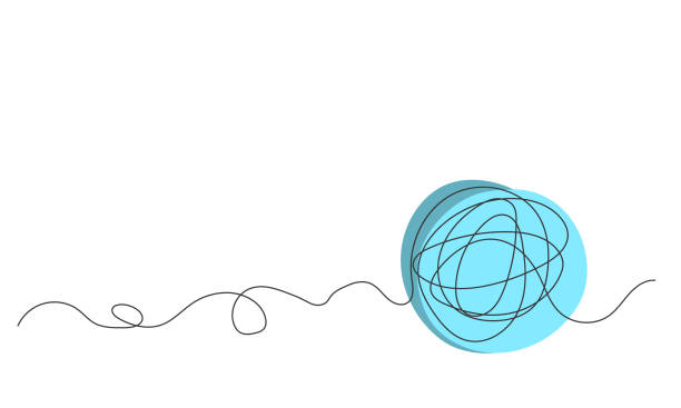 ilustrações de stock, clip art, desenhos animados e ícones de ball of yarn in one continuous line with colored elements. minimalist illustration of threads for knitting. activities for the soul and relaxation - yarn ball