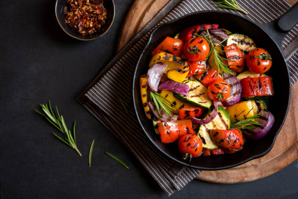 istock Grilled cooked assorted vegetables with herbs and spices 1395364504