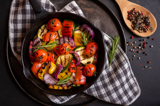 istock Grilled cooked assorted vegetables with herbs and spices 1395364561