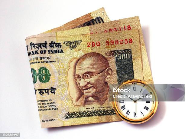 Time And Money Stock Photo - Download Image Now - Indian Currency, Mahatma Gandhi, Business Travel