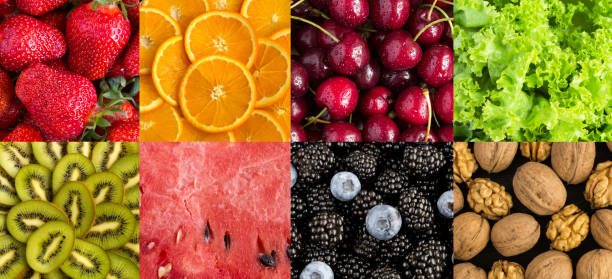 istock Collage of berry, fruit, vegetable and nut. Close-up. 1395366618
