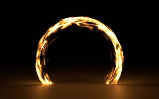 Realistic flame arch on black background. 3D image