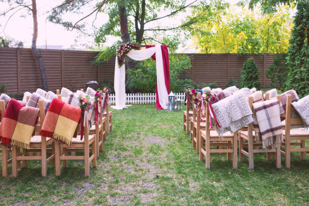 wedding bouquet and flowers decorations at wedding day
