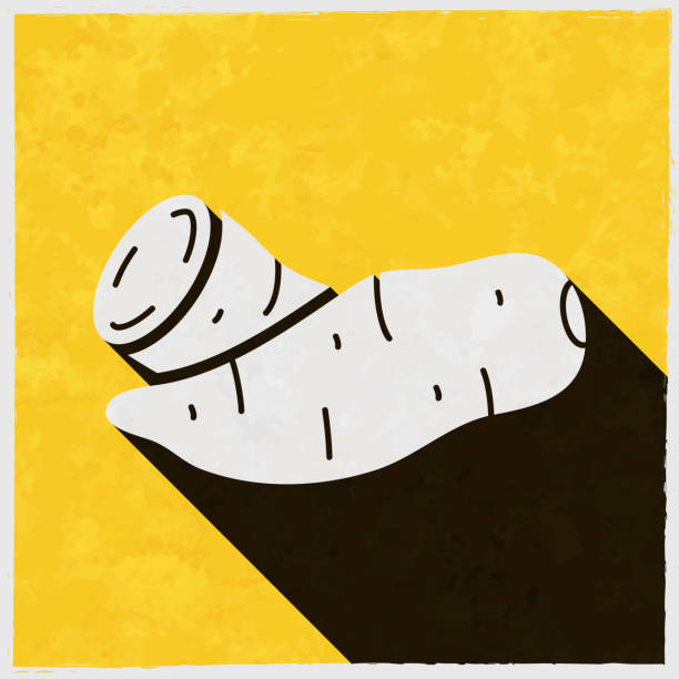 ignam. ikona z długim cieniem na teksturowanym żółtym tle - root paper black textured stock illustrations