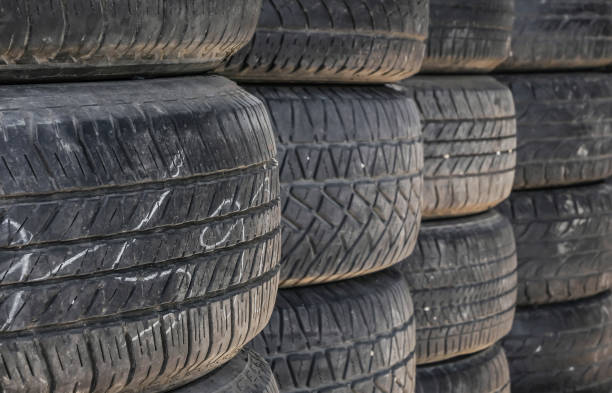 Close up used tires stacked