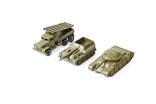 Toy Army Tank with Camouflage Paint Scheme Isolated on White