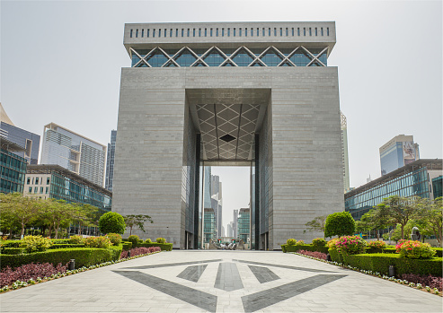 Dubai, UAE – april 17, 2022: area in front of DIFC - Gate Building, Trade Centre, at day.