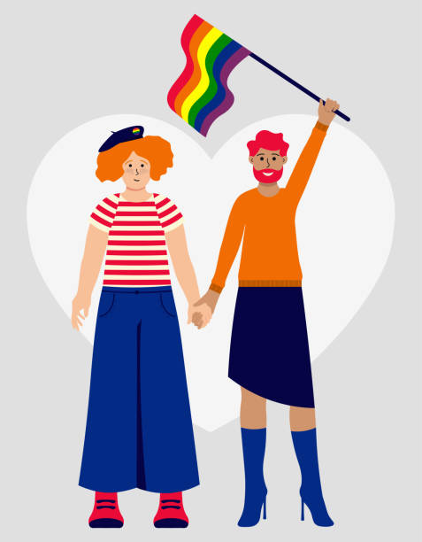 ilustraciones, imágenes clip art, dibujos animados e iconos de stock de concepto de ilustración vectorial de demostración del orgullo lgbtq en estilo plano - rainbow gay pride homosexual homosexual couple