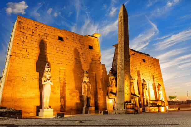 istock Luxor Temple side view with Pylon and obelisk beautiful sunset light, Egypt 1395384914