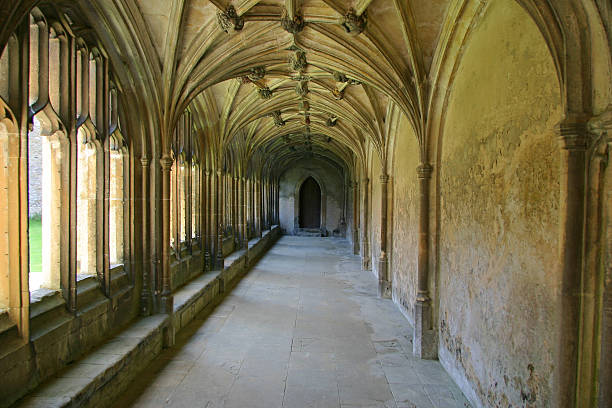 Lacock Abbey Cloisters (landscape) stock photo