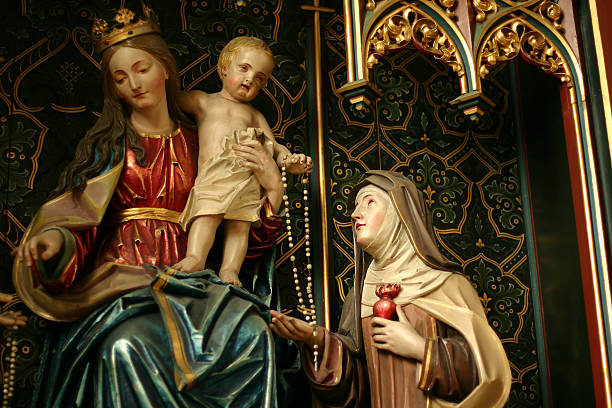 religion (1) Vintage nativity scene figurine in a church in Alsace - France- Europe sistine madonna stock pictures, royalty-free photos & images