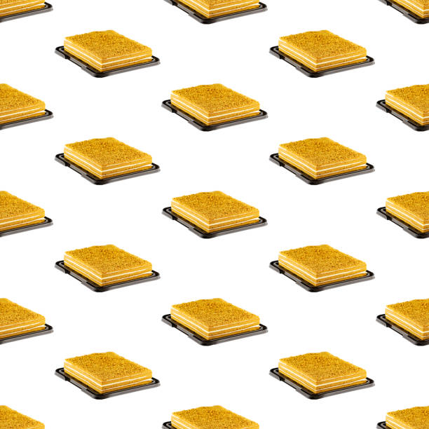 seamless pattern of Honey cake dessert, square honey cake isolated on white