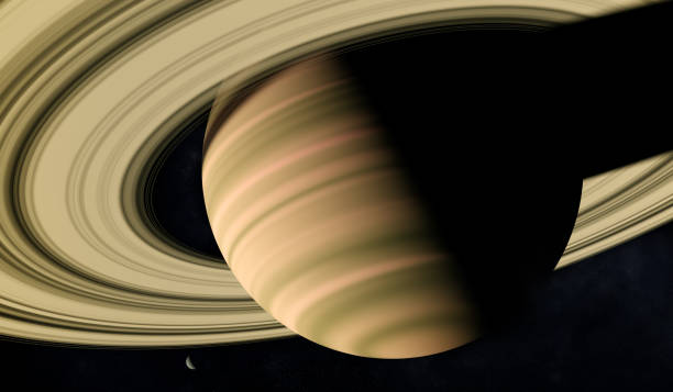 istock 3D Render, Gas giant planet in deep space. Saturn planet and rings close-up 1395393364