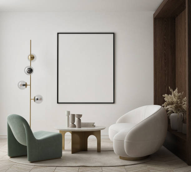 istock mock up poster frame in modern interior background, living room, Scandinavian style, 3D render, 3D illustration 1395400503