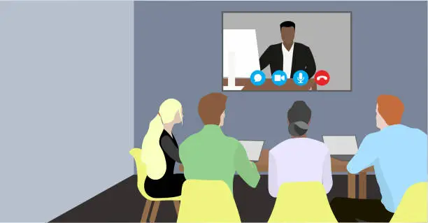 Vector illustration of Diverse people in online conference by video call