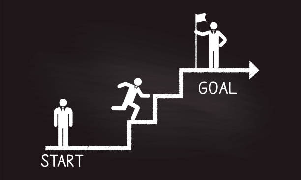 istock Businessperson reaching on a goal,hand drawing on blackboard,vector illustration 1395401595