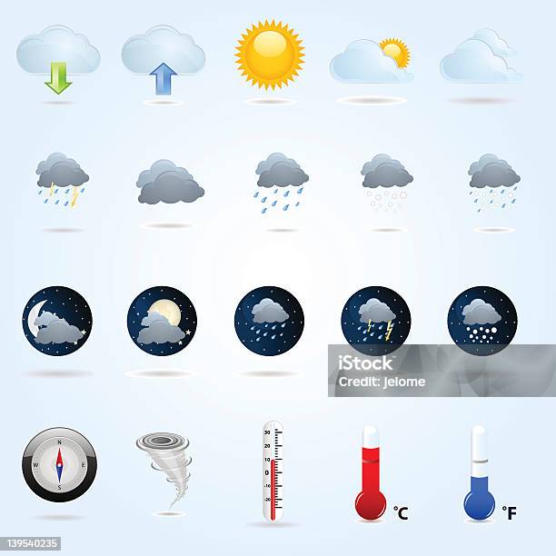 Icone Meteo - Immagini vettoriali stock e altre immagini di Ambientazione esterna - Ambientazione esterna, Bussola magnetica, Calore - Concetto