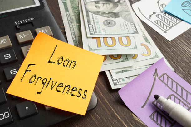 loan forgiveness is shown using the text - savings finance education mortgage imagens e fotografias de stock