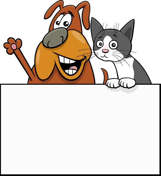мультяшная собака и кошка с белой картой графического дизайна - dog mixed breed dog puppy white background stock illustrations