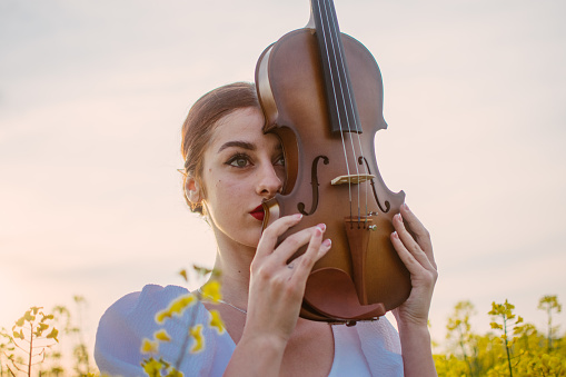 Musician Woman Portrait, Violin , Springtime
