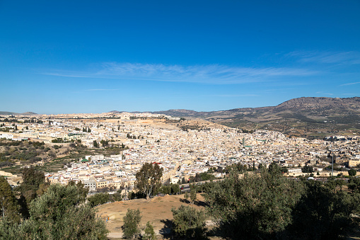 A shot of the old town & Medina of Fez, Morocco.  Shot near the Borj Sud fortress