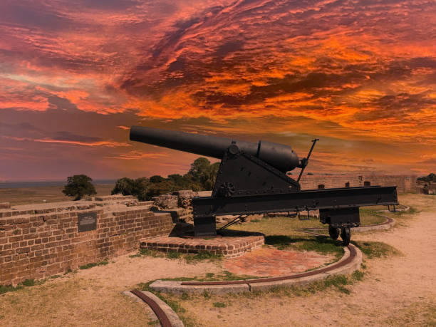 Baltimore, USA - February 18, 2024. A man standing at the entrance of garrison at Fort McHenry National Monument and Historic Shrine, Baltimore, Maryland, USA