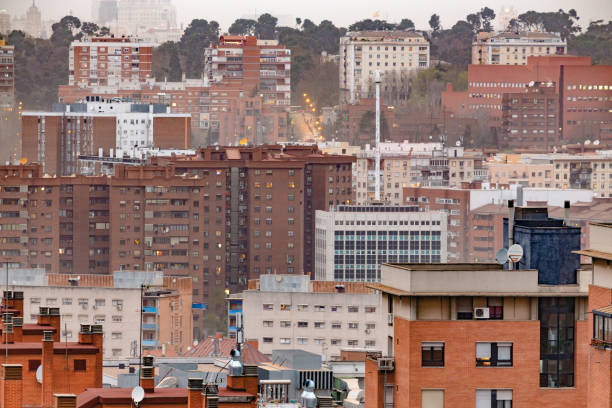 istock Agglomeration of residential buildings under pollution cloud and haze from Saharan dust 1395419397