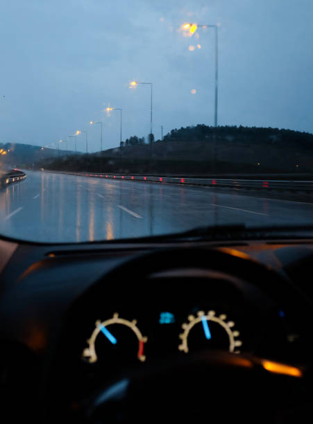 istock Traveling in the rain, inside the car. 1395421740