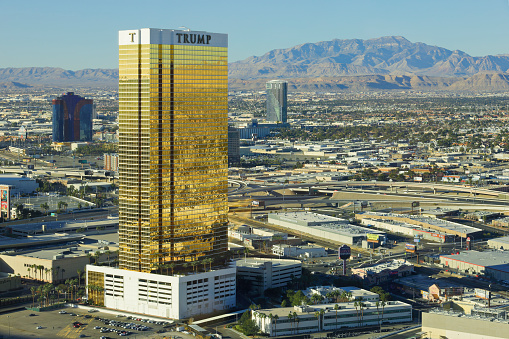 Las Vegas, USA - January 30, 2022: Daytime view of Trump Hotel - located near the Las Vegas strip.