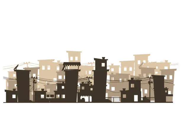 Vector illustration of Street of poor neighborhood in the city. Slum