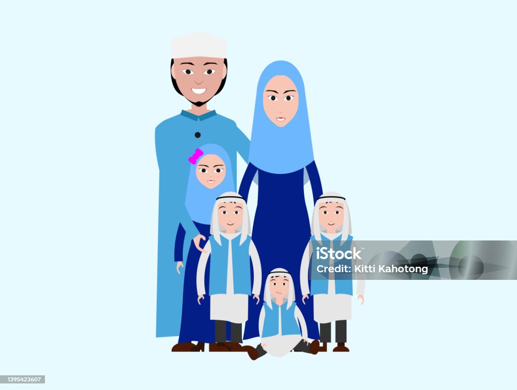 Gambar Kartun Keluarga Muslim Pakaian Islam Ilustrasi Stok - Unduh