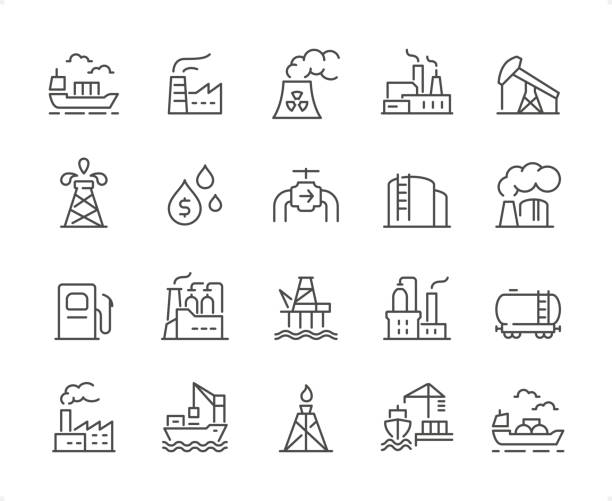 산업 아이콘 세트. 편집 가능한 스트로크 무게. 픽셀 완벽한 아이콘. - pollution stock illustrations
