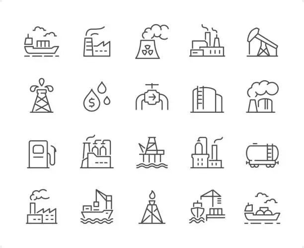 Vector illustration of Industry icon set. Editable stroke weight. Pixel perfect icons.