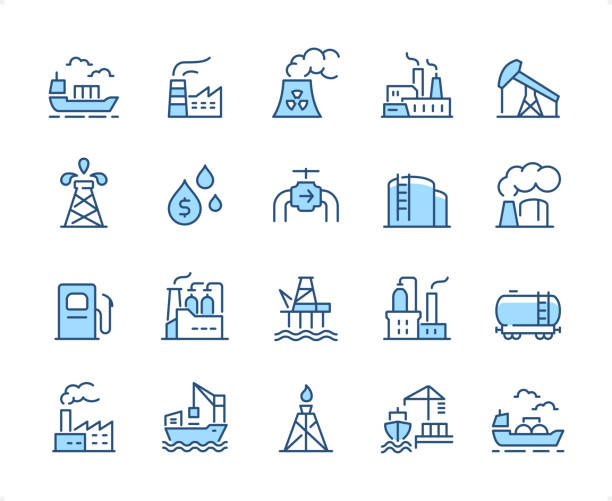 sada ikon odvětví. upravitelná tloušťka tahu. pixel dokonalé dichromatické ikony. - topnému oleji stock ilustrace