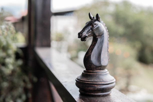 istock Large wooden piece, chess horse on a balcony 1395430078