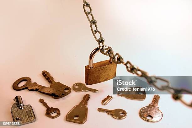 Padlock Chain And Keys Stock Photo - Download Image Now - Chain - Object, Closing, Cut Out