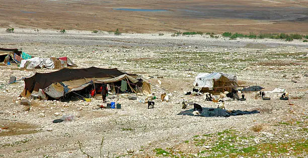 Tents of the nomadic Bedouin tribes.  This tribe in the desert of Jordan.