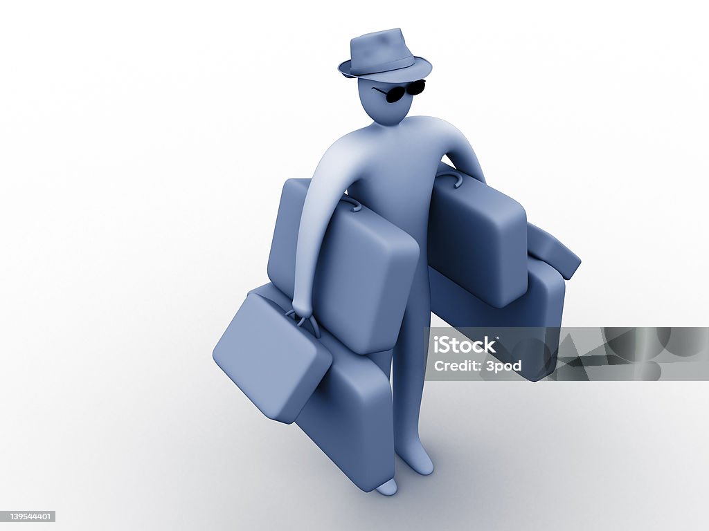 Heavy luggage 3d person holding suitcases. Heavy Stock Photo