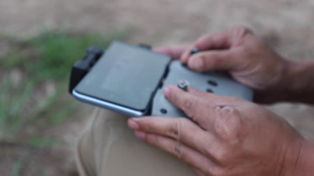 close-up of the hand to control the drone