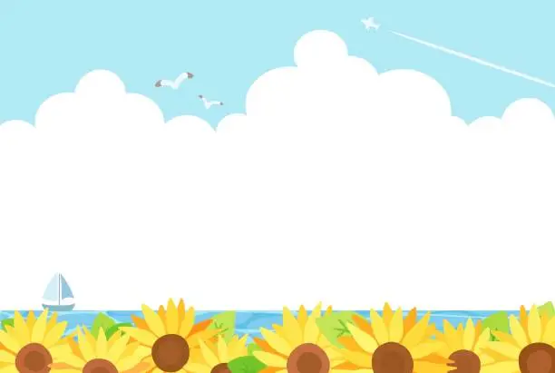 Vector illustration of simple　sea　&　sunflower　background　illustration