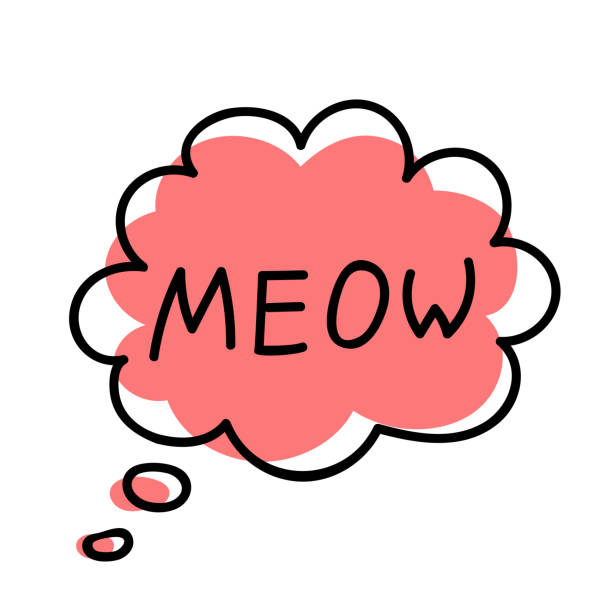 Speech bubble Hand drawn pink speech bubble with text - meow. miaowing stock illustrations