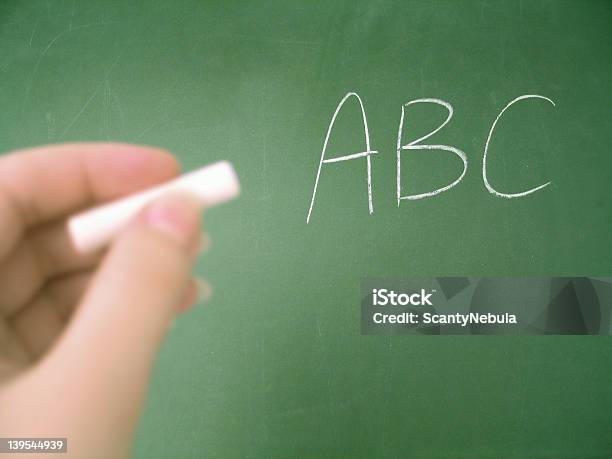 A Chalk Board With A Hand Writing Abc Stock Photo - Download Image Now - Alphabet, Chalk - Art Equipment, Chalkboard - Visual Aid