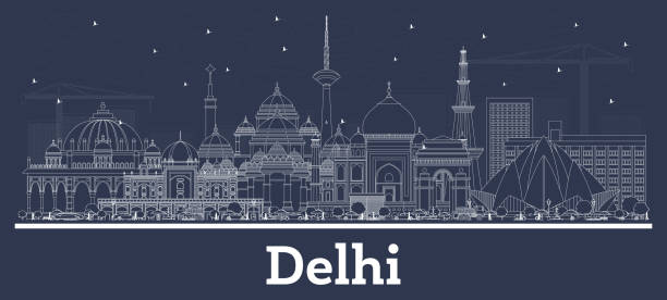 白い建物とデリーインドシティスカイラインの概要。 - delhi点のイラスト素材／クリップアート素材／マンガ素材／アイコン素材