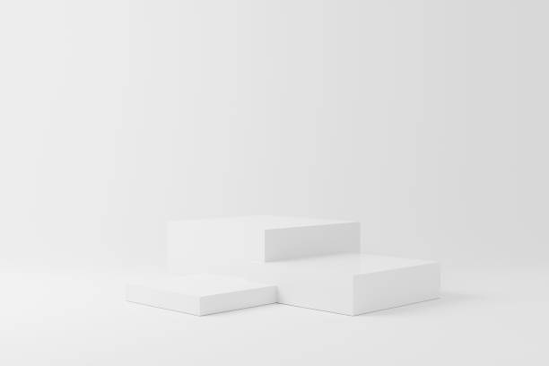 istock Abstract minimal scene with geometry podium in white studio lighting background. Product presentation showcase, Mock up stage, Cosmetic product display, Podium, stage pedestal. 3d rendering 1395454045