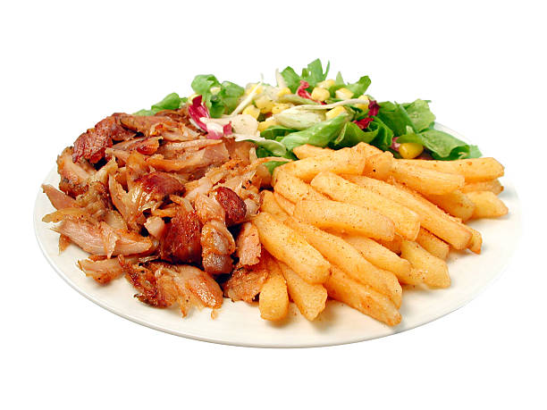 istock Spicy chicken with chips and salad 139545955