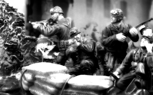 Photo Military Figures in Balck and White and Blur Effect.