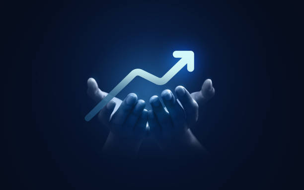 hand growth improvement arrow up success business profit background of goal forward achievement chart chart icon or increase financial direction stock chart sign and motivation development strategy. - entwicklung stock-fotos und bilder